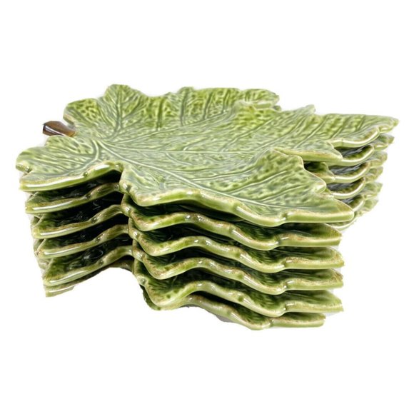 CHRIS MADDEN Green Harvest Leaf Ceramic Plate Dish 9x9” Table Decor Lot Of 6-NEW - Picture 2 of 6